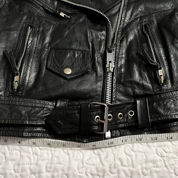 Vintage black leather biker jacket size XL women’s lined warm w/zippers & snaps - Picture 5 of 16